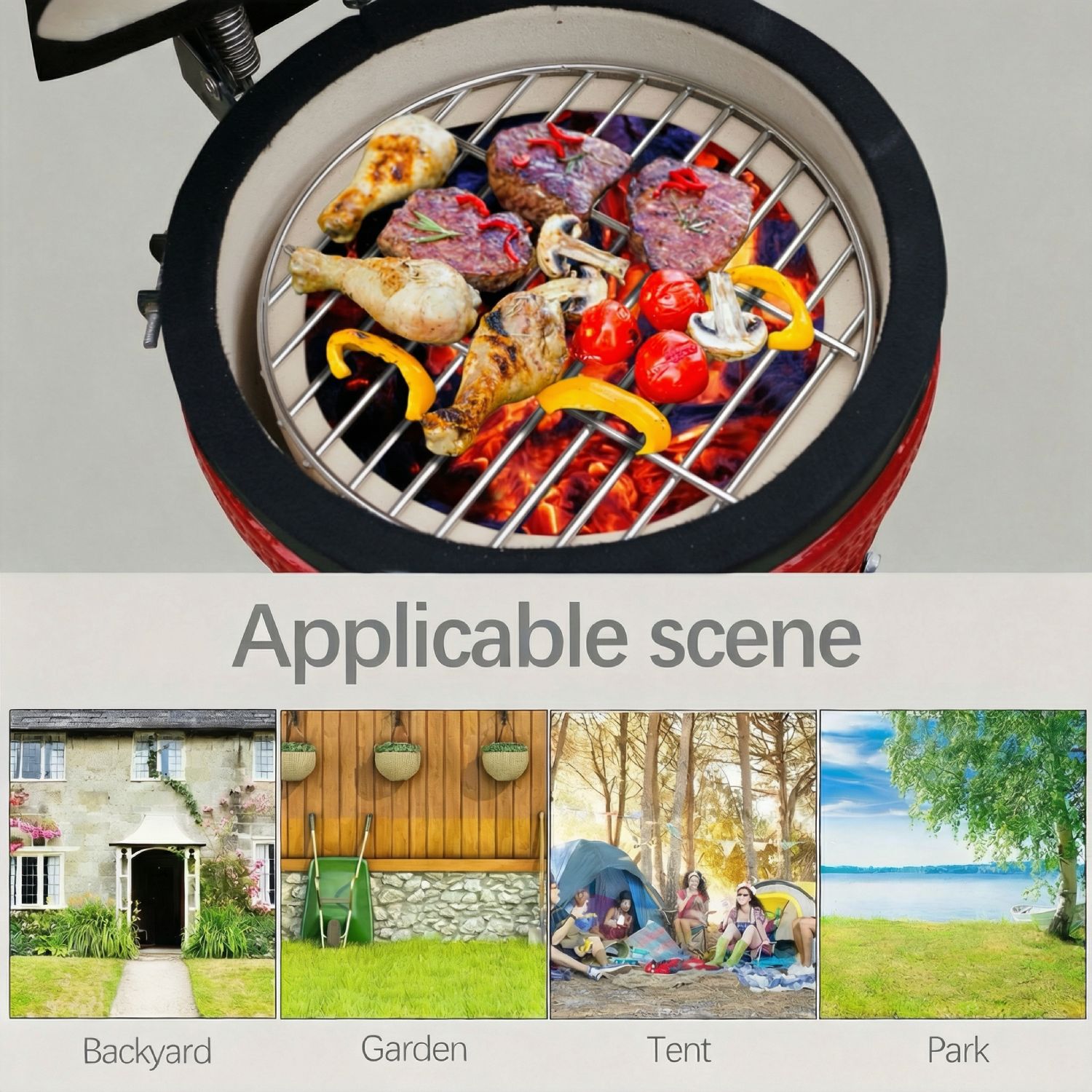 Alivio Kamado 13" Ceramic Mini BBQ Grill Smoker Egg Charcoal Cooking Oven, Portable Oven and Smoker with Stand - Image 9