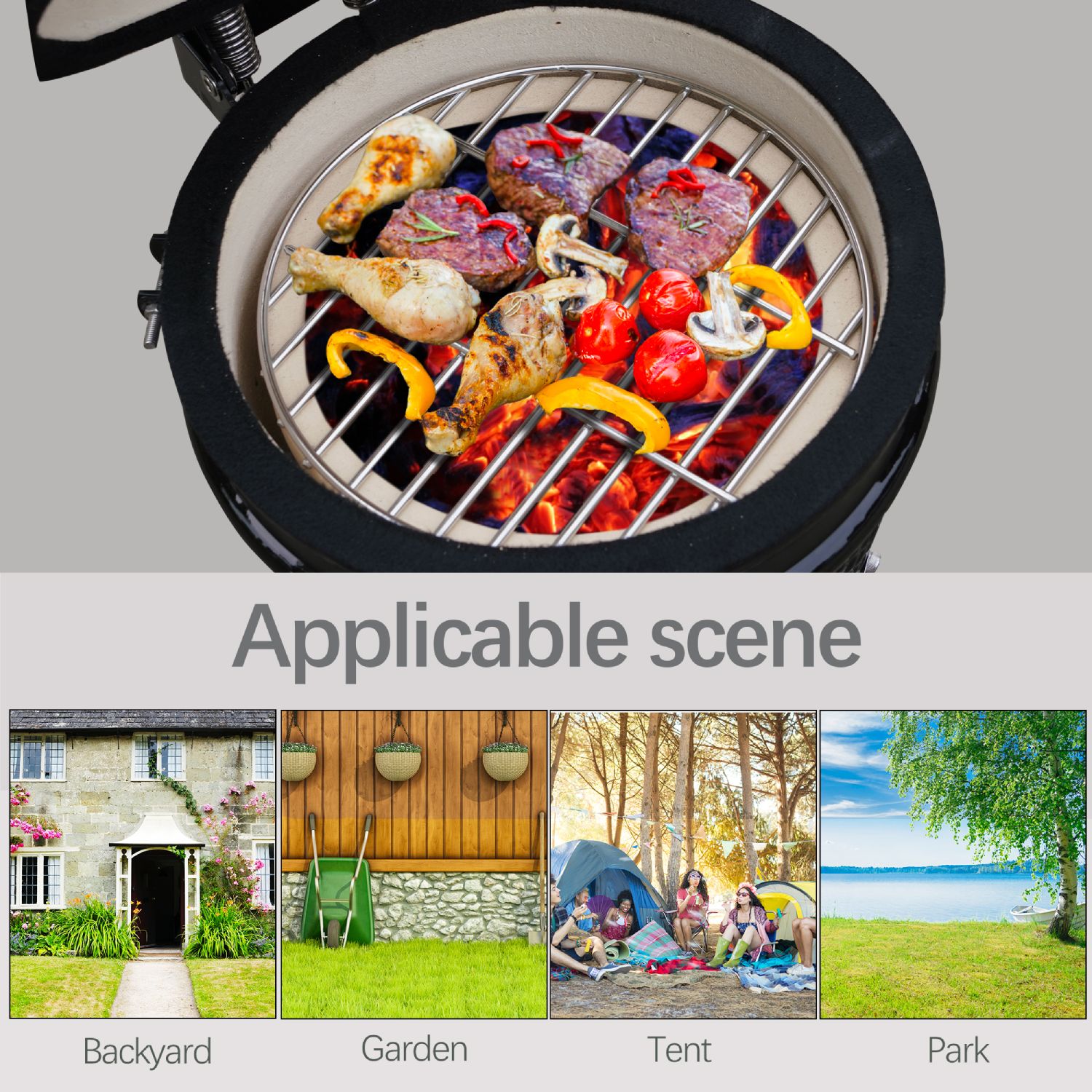 Alivio Kamado 13" Ceramic Mini BBQ Grill Smoker Egg Charcoal Cooking Oven, Portable Oven and Smoker with Stand - Image 5