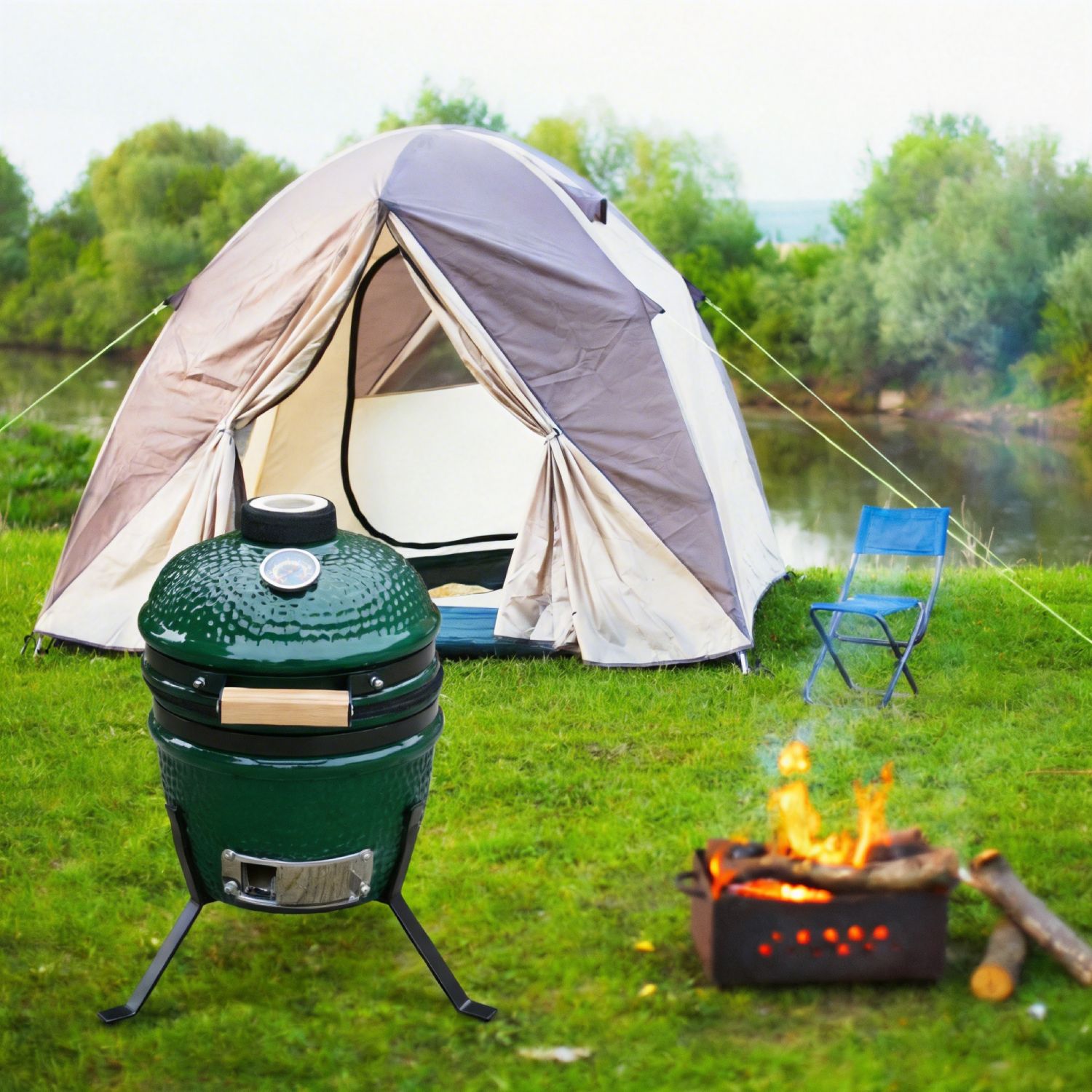 Alivio Kamado 13" Ceramic Mini BBQ Grill Smoker Egg Charcoal Cooking Oven, Portable Oven and Smoker with Stand - Image 16