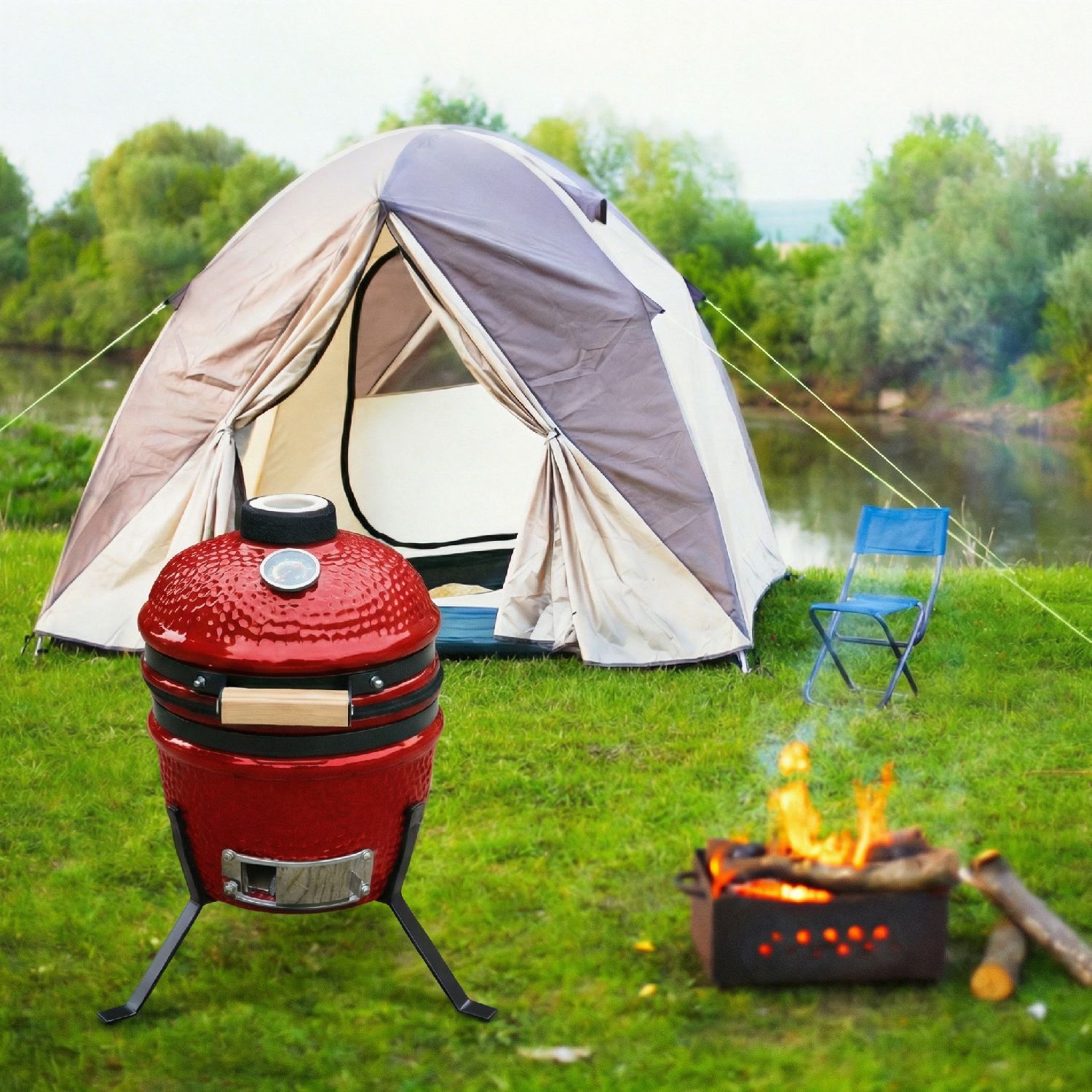 Alivio Kamado 13" Ceramic Mini BBQ Grill Smoker Egg Charcoal Cooking Oven, Portable Oven and Smoker with Stand - Image 11