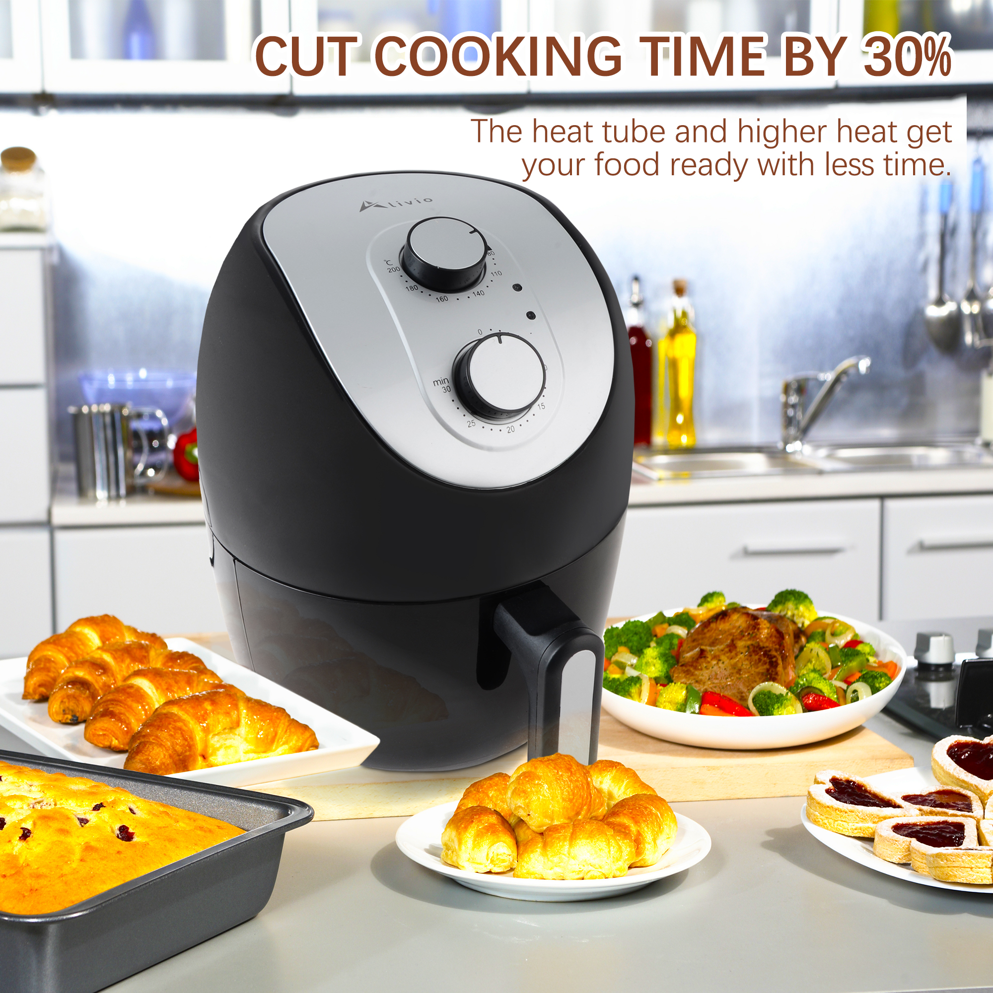 8L Alivio Air Fryer With Basket Drawer With Adjustable Thermometer
