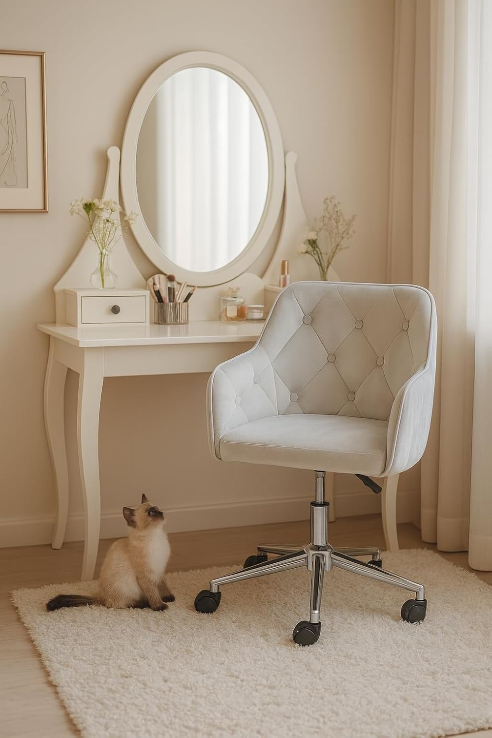 Velvet Executive Ergonomic Swivel Chair with Armrests and Back Support - Image 3