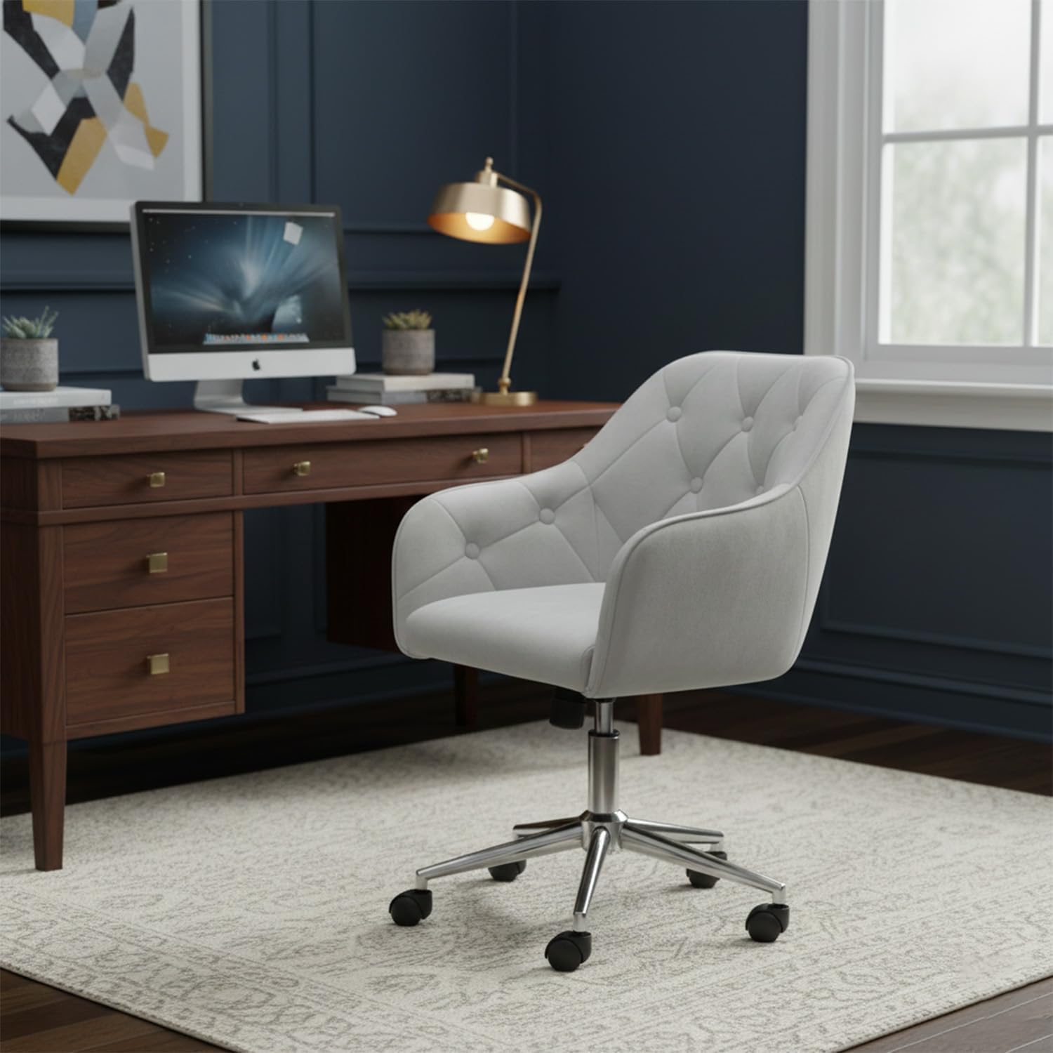 Velvet Executive Ergonomic Swivel Chair with Armrests and Back Support - Image 7