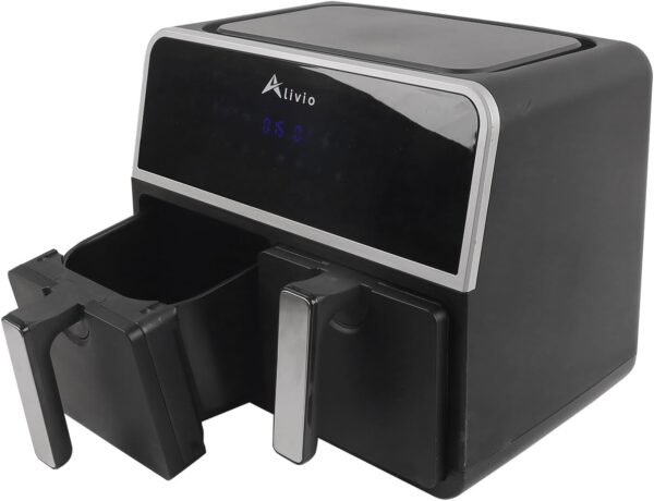 Alivio 9L Double Basket Digital Air Fryer 1500W, Smart Air Fryer 80-200°C with Timer for Vegetables, Fish, Shrimps, Ribs, Chicken Wings, Pizza, Chips (Black) - Image 2