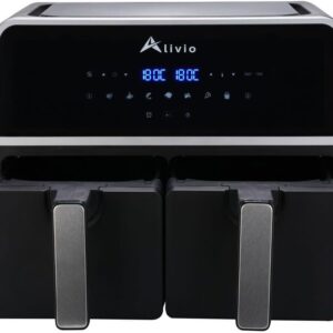 Alivio 9L Double Basket Digital Air Fryer 1500W, Smart Air Fryer 80-200°C with Timer for Vegetables, Fish, Shrimps, Ribs, Chicken Wings, Pizza, Chips (Black)