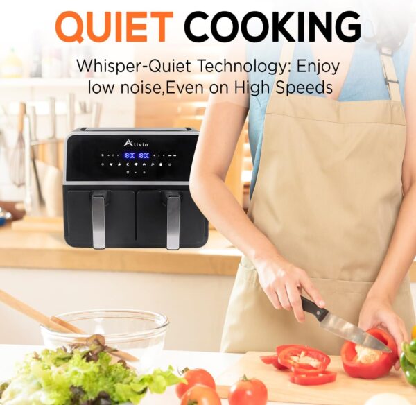 Alivio 9L Double Basket Digital Air Fryer 1500W, Smart Air Fryer 80-200°C with Timer for Vegetables, Fish, Shrimps, Ribs, Chicken Wings, Pizza, Chips (Black) - Image 4