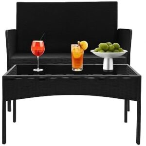 Alivio 4 Piece Rattan Furniture Set with Coffee Table for Indoor Outdoor Patio
