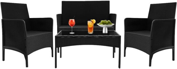 Alivio 4 Piece Rattan Furniture Set with Coffee Table for Indoor Outdoor Patio