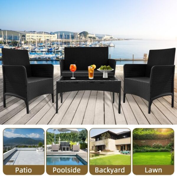 Alivio 4 Piece Rattan Furniture Set with Coffee Table for Indoor Outdoor Patio - Image 2