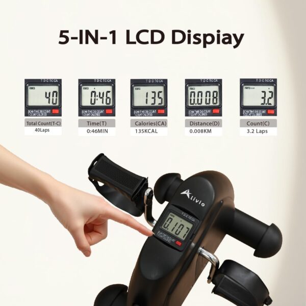 Alivio Portable Mini Exercise Bike Pedal for Arms, Legs, Workout, Gym Fitness Foot Pedal Exercisers Exercise Machine, Smooth Magnetic Resistance Drive with 5In LCD Display (Black) - Image 6