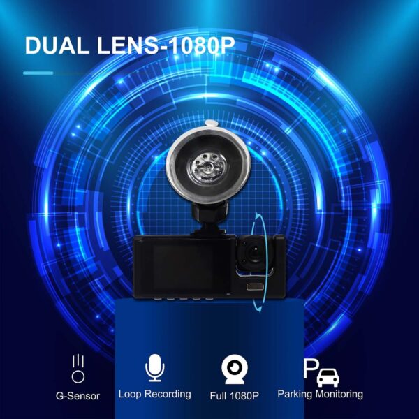 Alivio Night Vision Motion Detection Dash Cam Front and Rear Camera 1080P, G-sensor Full HD Dual Dash In Car Dashcam - Image 3