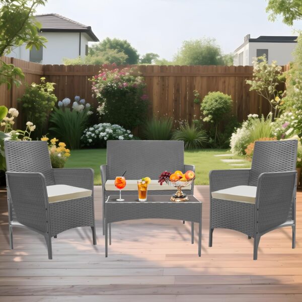 Alivio 4 Piece Rattan Furniture Set with Coffee Table for Indoor Outdoor Patio - Image 3
