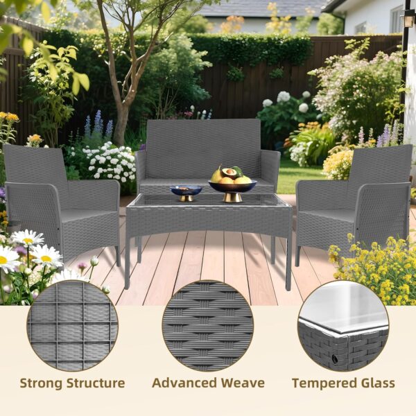 Alivio 4 Piece Rattan Furniture Set with Coffee Table for Indoor Outdoor Patio - Image 4