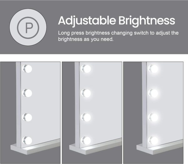 Alivio Hollywood Vanity Cosmetic Mirror with 15 LED Bulbs, 60 x 52cm Large Makeup Mirror, USB & Type-C Charging Port, 10X Magnifying Smart Touch 3 Color Modes & Adjustable Brightness - Image 3