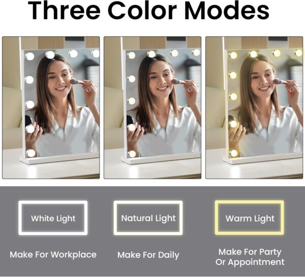 Alivio Hollywood Vanity Cosmetic Mirror with 15 LED Bulbs, 60 x 52cm Large Makeup Mirror, USB & Type-C Charging Port, 10X Magnifying Smart Touch 3 Color Modes & Adjustable Brightness - Image 5
