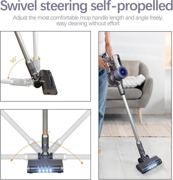 Alivio Cordless Vacuum Cleaner 250W with Touch Screen Self-Standing Design, Cordless Stick Vacuum & Wall-Mount Charging for Multiple Scenarios Carpet, Hard Floor, Pet Hair Up to 60 Mins Run Time - Image 4