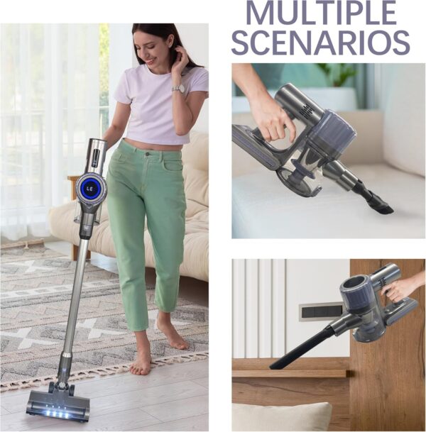 Alivio Cordless Vacuum Cleaner 250W with Touch Screen Self-Standing Design, Cordless Stick Vacuum & Wall-Mount Charging for Multiple Scenarios Carpet, Hard Floor, Pet Hair Up to 60 Mins Run Time - Image 6