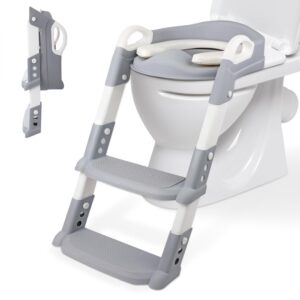 Alivio 2-in-1 Kids Potty Training Seat with Adjustable Ladder, Toddler Foldable Potty Trainer Non-Slip & Secure Handles for Kids 2-7 Yrs