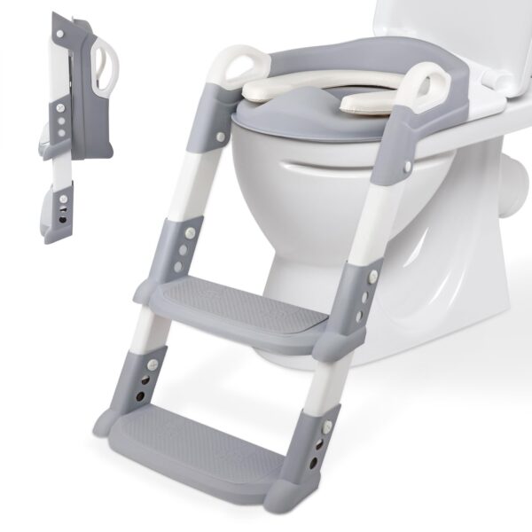 Alivio 2-in-1 Kids Potty Training Seat with Adjustable Ladder, Toddler Foldable Potty Trainer Non-Slip & Secure Handles for Kids 2-7 Yrs