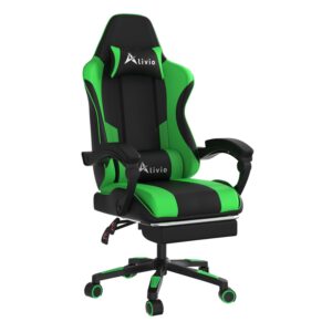 Alivio Ergonomic Gaming Chair with Massage Lumbar Cushion & Retractable Footrest, 360° Recline & Swivel Breathable Leather Office Massage Chair, PU Leather Video Game Chair (Green)