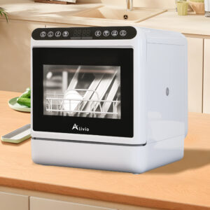 Alivio Portable Mini Dishwasher Countertop with 5L Water Tank, Dishwasher Small Compact Table top Dishwasher with 5-Program System, 2-Tier Rack, 3-Spray Arm, for Apartments & RVs White
