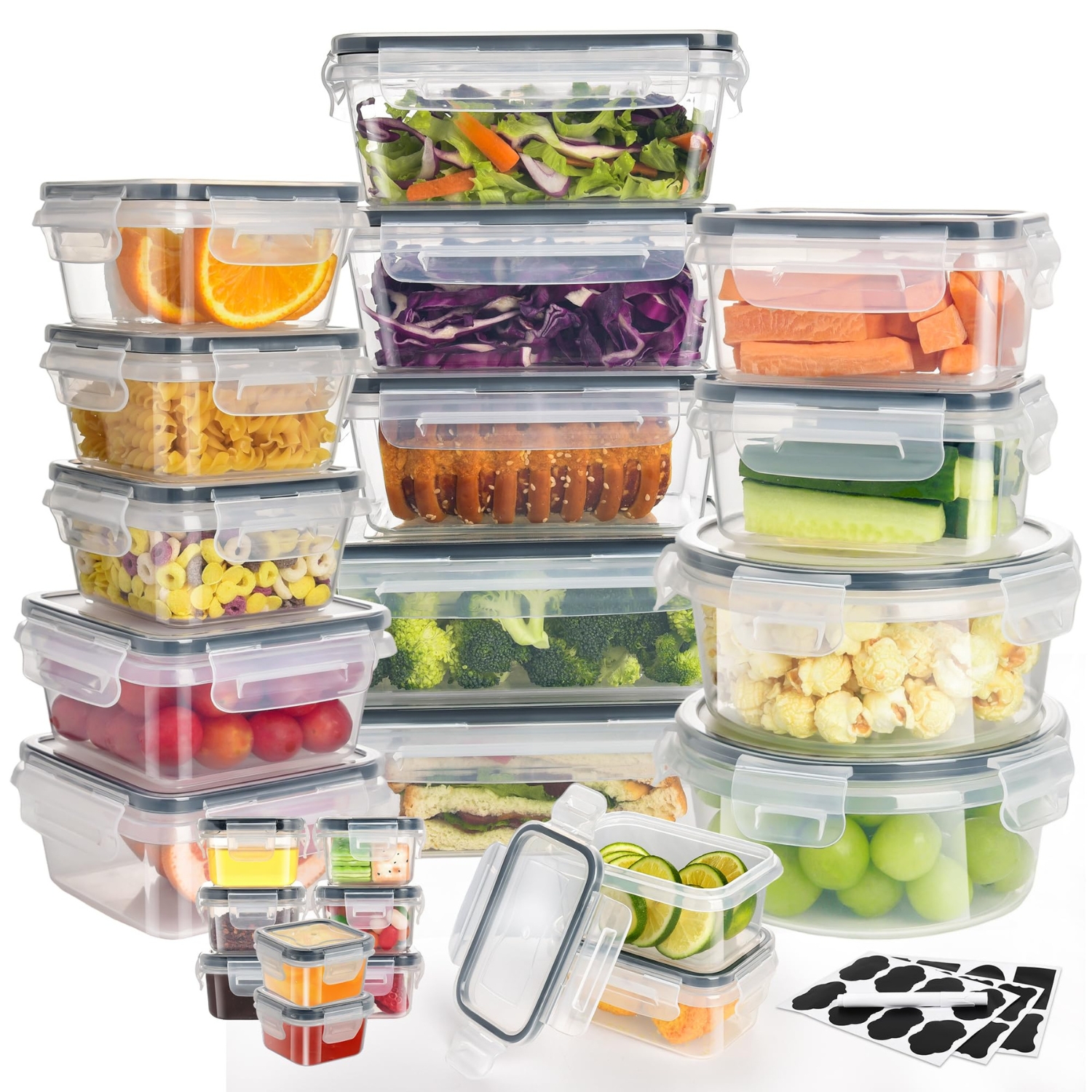 Alivio 24Pc Food Storage Containers, Meal Prep Containers with Leakproof Lid, Airtight Lunch Box, Microwave, Oven, Freezer & Dishwasher Glass Storage Box Multiple Size (Transparent, Set of 24pc)