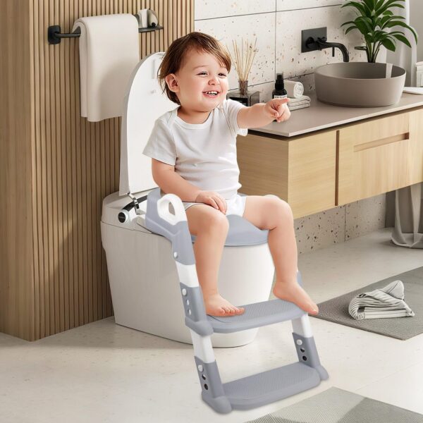 Alivio 2-in-1 Kids Potty Training Seat with Adjustable Ladder, Toddler Foldable Potty Trainer Non-Slip & Secure Handles for Kids 2-7 Yrs - Image 2