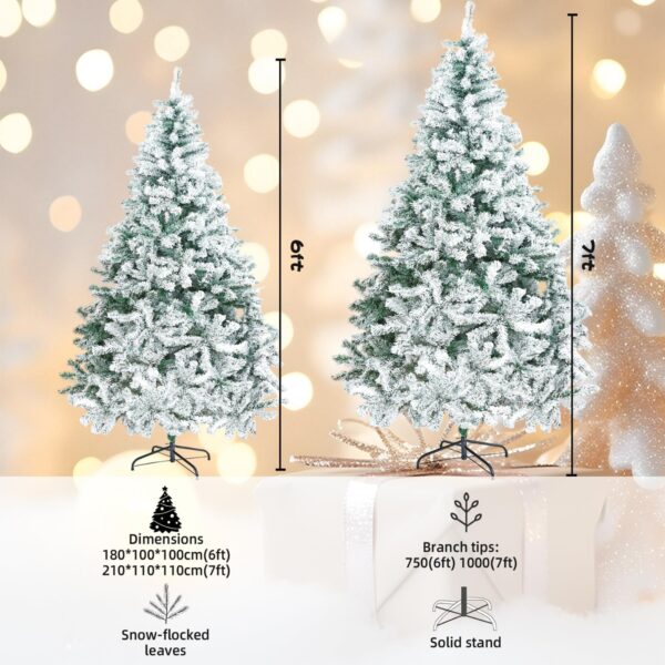 Alivio Snow Christmas Tree with Solid Metal Stand, Snow-Flocked Leaves Realistic Decorative Artificial Xmas Tree (6ft) - Image 2
