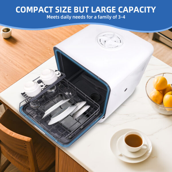 Alivio Portable Mini Dishwasher Countertop with 5L Water Tank, Dishwasher Small Compact Table top Dishwasher with 5-Program System, 2-Tier Rack, 3-Spray Arm, for Apartments & RVs White - Image 2