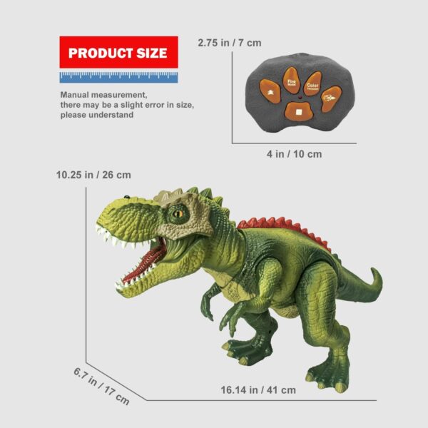 Alivio 7 Color LED Mist Spray Remote Control Dinosaur, Simulation RC T-Rex Dinosaur Toy Walking, Roaring & Shake Head Action, 3-Player Anti-Interference for Kids - Image 2