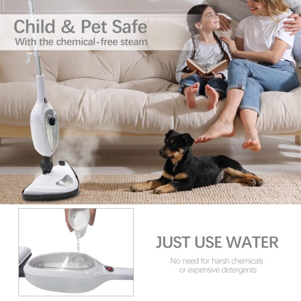 Alivio 10-in-1 Steam Mop Multipurpose Chemical-Free Steamer 1500W, Powerful Steam Cleaner with 300ml Water Tank & 10 Accessories for Multi-Surface Floors (White) - Image 3