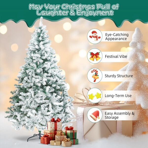 Alivio Snow Christmas Tree with Solid Metal Stand, Snow-Flocked Leaves Realistic Decorative Artificial Xmas Tree (6ft) - Image 3