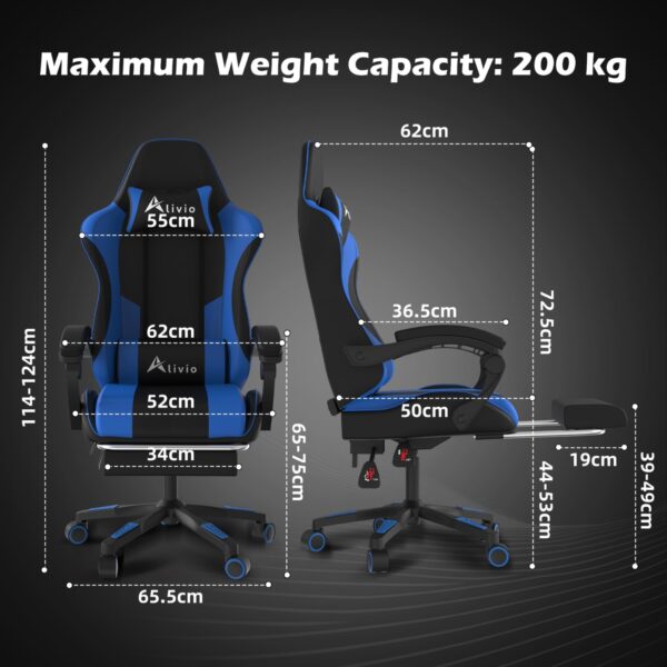 Alivio Ergonomic Gaming Chair with Massage Lumbar Cushion & Retractable Footrest, 360° Recline & Swivel Breathable Leather Office Massage Chair, PU Leather Video Game Chair (Blue) - Image 3
