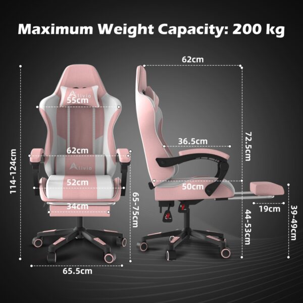 Alivio Ergonomic Gaming Chair with Massage Lumbar Cushion & Retractable Footrest, 360° Recline & Swivel Breathable Leather Office Massage Chair, PU Leather Video Game Chair (Pink) - Image 3