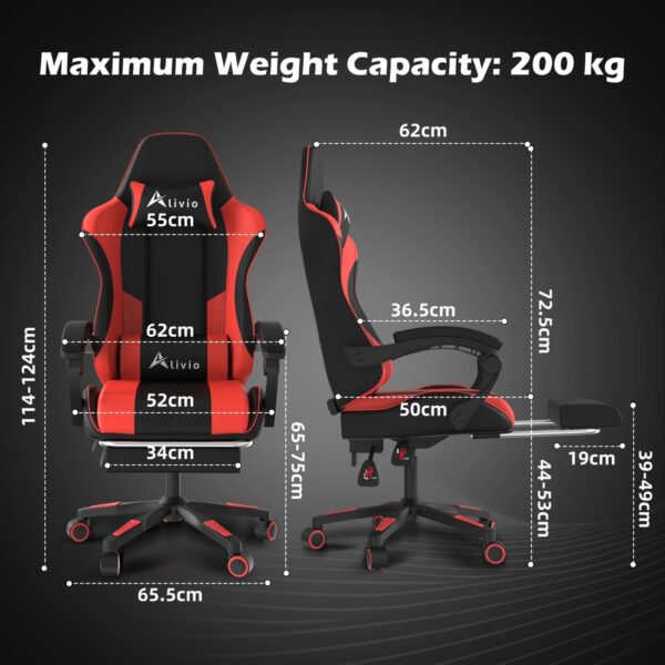 Alivio Ergonomic Gaming Chair with Massage Lumbar Cushion & Retractable Footrest, 360° Recline & Swivel Breathable Leather Office Massage Chair, PU Leather Video Game Chair (Red) - Image 3
