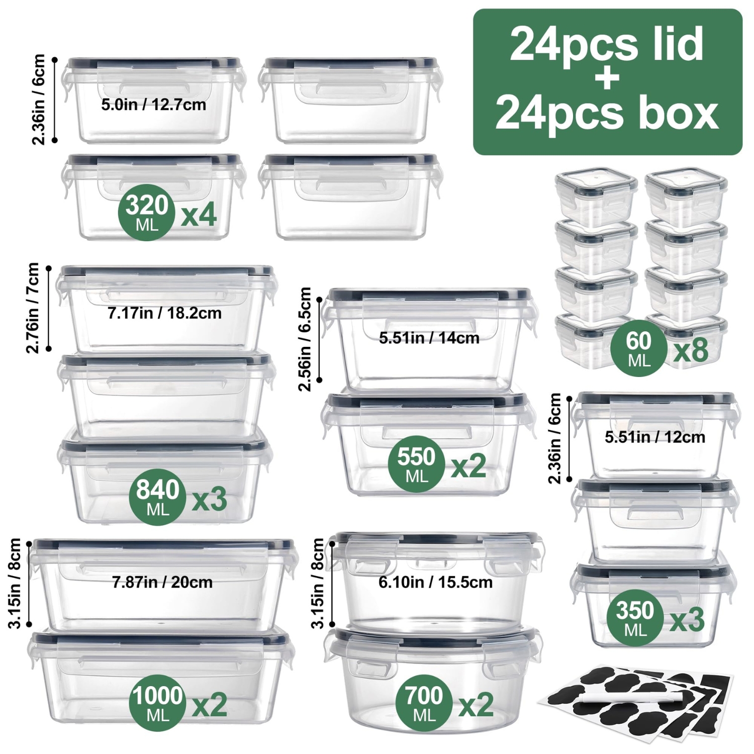 Alivio 24Pc Food Storage Containers, Meal Prep Containers with Leakproof Lid, Airtight Lunch Box, Microwave, Oven, Freezer & Dishwasher Glass Storage Box Multiple Size (Transparent, Set of 24pc) - Image 3