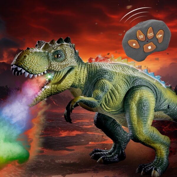 Alivio 7 Color LED Mist Spray Remote Control Dinosaur, Simulation RC T-Rex Dinosaur Toy Walking, Roaring & Shake Head Action, 3-Player Anti-Interference for Kids - Image 3