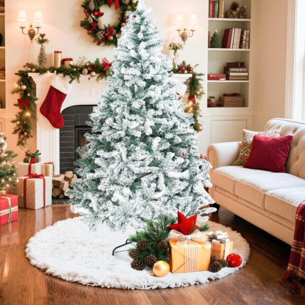 Alivio Snow Christmas Tree with Solid Metal Stand, Snow-Flocked Leaves Realistic Decorative Artificial Xmas Tree (6ft) - Image 4
