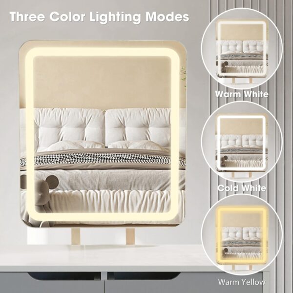 Alivio Vanity Dressing Table Set with Rectangle LED Adjustable Light Mirror, 2 Storage Drawer & Stool 80 x 40 x 129cm (Grey) - Image 4