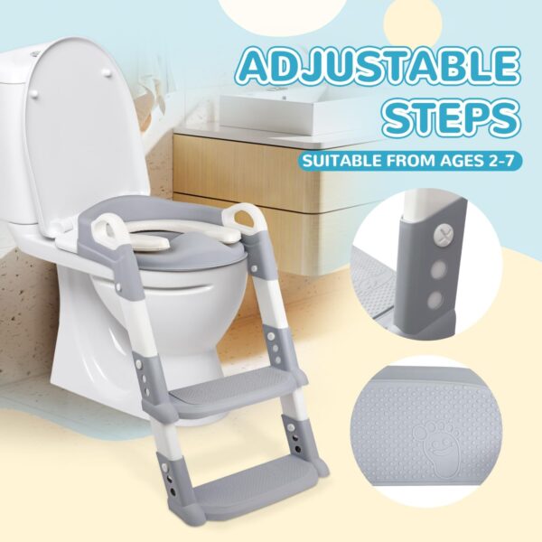Alivio 2-in-1 Kids Potty Training Seat with Adjustable Ladder, Toddler Foldable Potty Trainer Non-Slip & Secure Handles for Kids 2-7 Yrs - Image 5