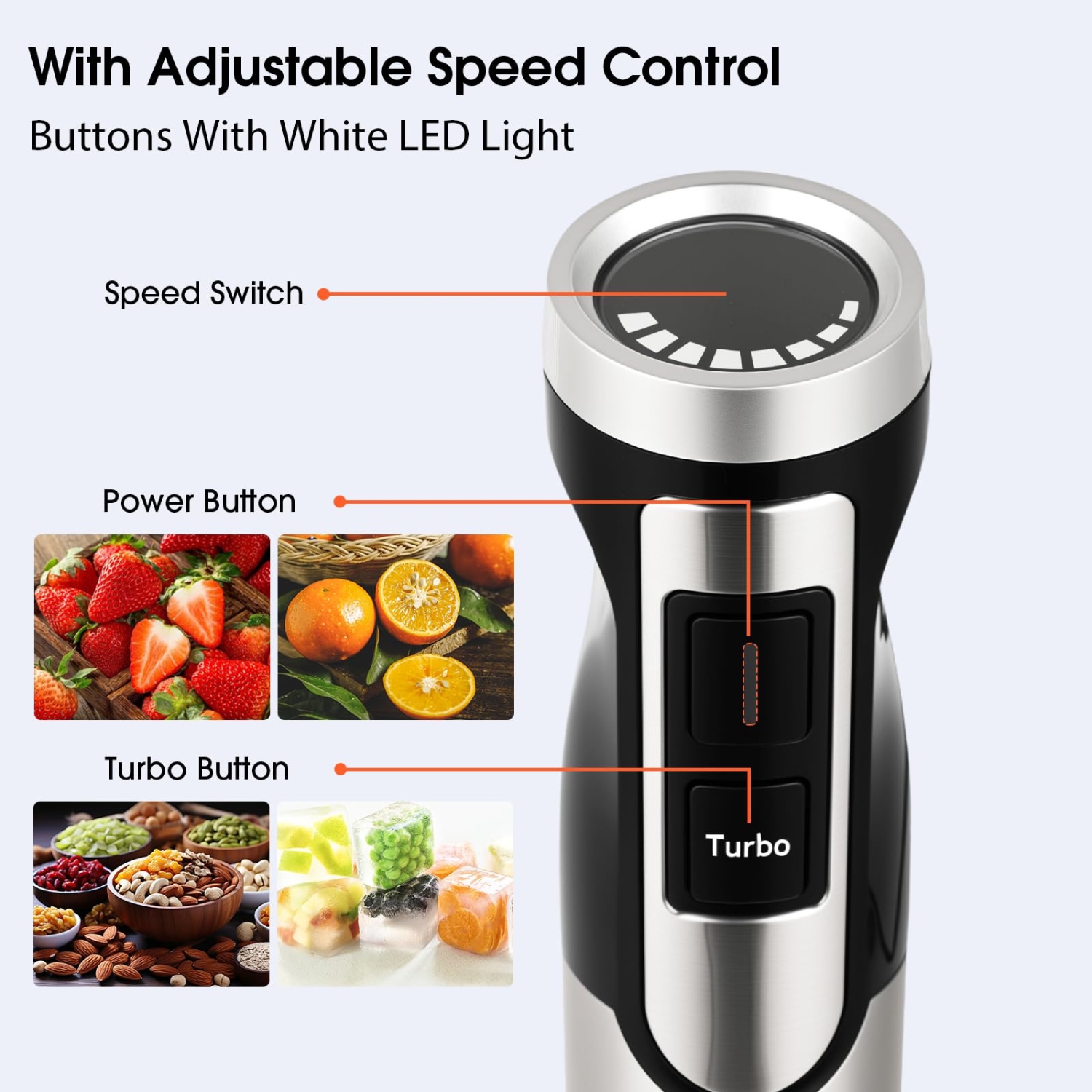 Alivio 3-in-1 Hand Blender 600W with Variable Speed & Turbo Whisk, Blender, Chopper Dishwasher Safe for Soups, Baby Food, Ice, & Nuts - Image 5