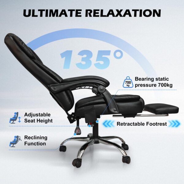 Alivio Heavy Duty Office Massage Chair, 360 Degree Swivel Recliner Chair with Footrest, Adjustable Lumbar Support, 7-Point Vibrating Massage Chair (Black) - Image 5