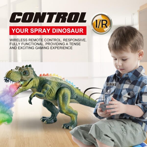 Alivio 7 Color LED Mist Spray Remote Control Dinosaur, Simulation RC T-Rex Dinosaur Toy Walking, Roaring & Shake Head Action, 3-Player Anti-Interference for Kids - Image 5