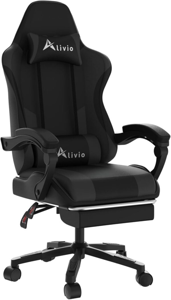 Alivio Ergonomic Gaming Chair with Massage Lumbar Cushion & Retractable Footrest, 360° Recline & Swivel Breathable Leather Office Massage Chair, PU Leather Video Game Chair (Multi colour) - Image 7