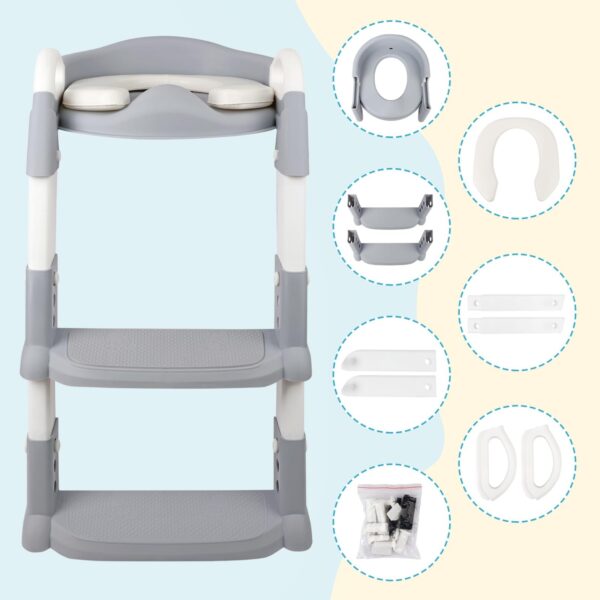 Alivio 2-in-1 Kids Potty Training Seat with Adjustable Ladder, Toddler Foldable Potty Trainer Non-Slip & Secure Handles for Kids 2-7 Yrs - Image 6