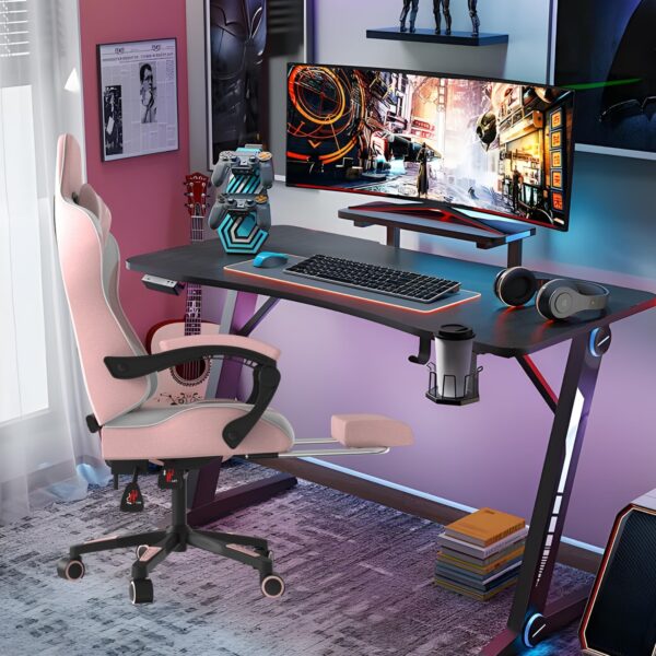 Alivio Ergonomic Gaming Chair with Massage Lumbar Cushion & Retractable Footrest, 360° Recline & Swivel Breathable Leather Office Massage Chair, PU Leather Video Game Chair (Pink) - Image 6