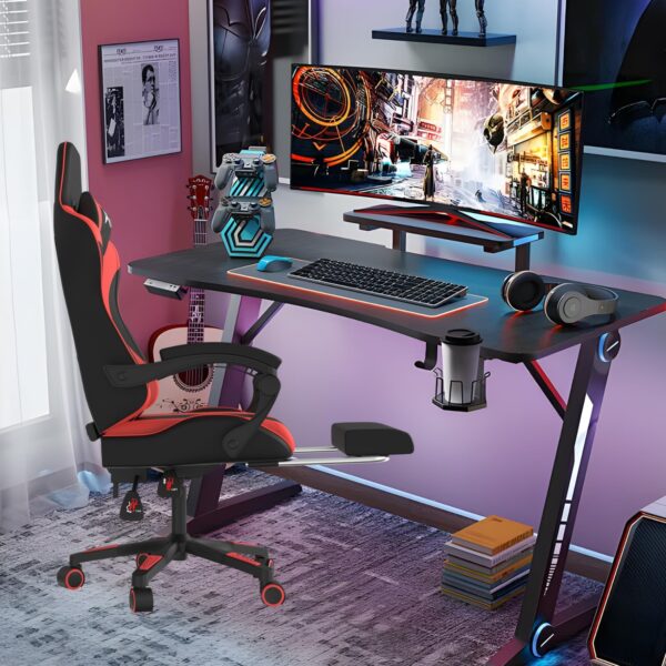 Alivio Ergonomic Gaming Chair with Massage Lumbar Cushion & Retractable Footrest, 360° Recline & Swivel Breathable Leather Office Massage Chair, PU Leather Video Game Chair (Red) - Image 6