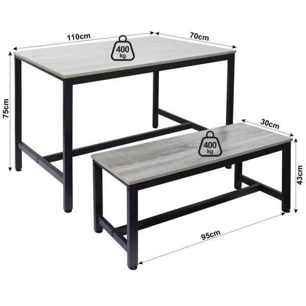 3-Piece Dining Table, Modern Soho Dining Table w/ 2 Benches & Metal Frame, Kitchen Table and Chairs for Living Dining Room (Grey) - Image 6