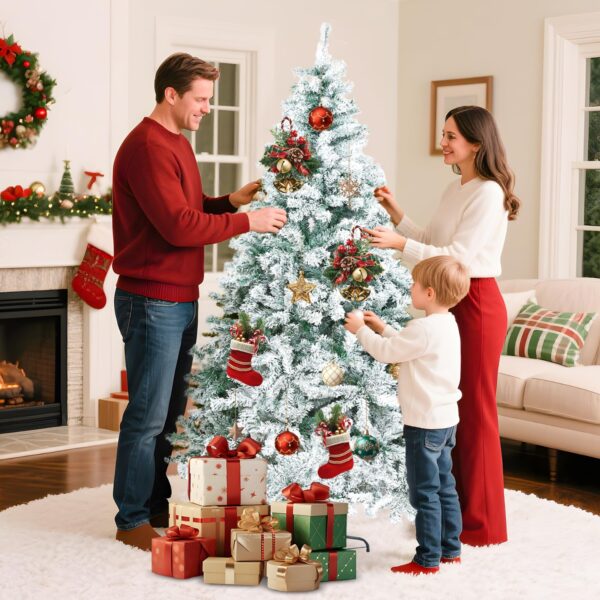Alivio Snow Christmas Tree with Solid Metal Stand, Snow-Flocked Leaves Realistic Decorative Artificial Xmas Tree (6ft) - Image 6
