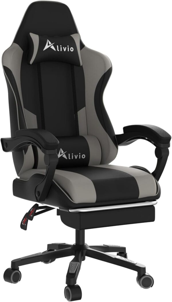 Alivio Ergonomic Gaming Chair with Massage Lumbar Cushion & Retractable Footrest, 360° Recline & Swivel Breathable Leather Office Massage Chair, PU Leather Video Game Chair (Multi colour) - Image 4